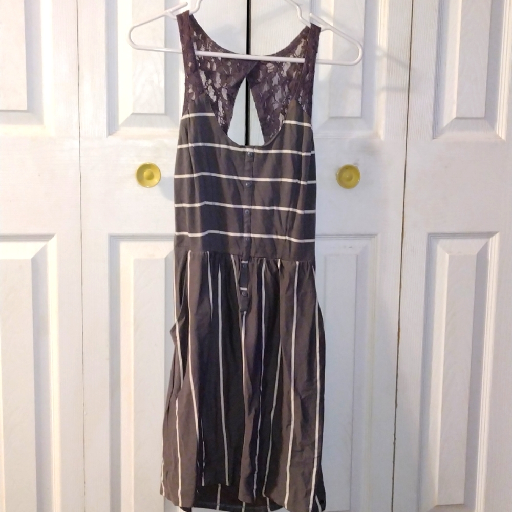 Gray and white striped lace dress with pockets of oneill size large